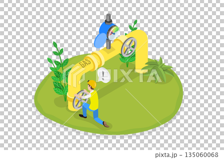 3D Isometric Flat  Illustration of Oil or Gas Pipeline Service, Pumping Station Transport Industry 135060068