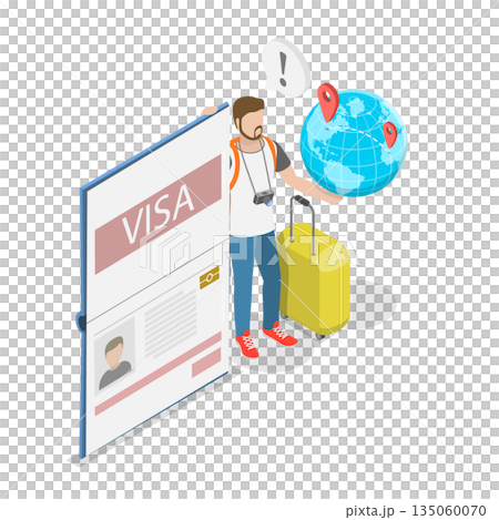 3D Isometric Flat Illustration of Visa Sticker in Passport, Traveling Abroad 3D Isometric Flat Illustration of Visa Sticker in Passport, Traveling Abroad 135060070