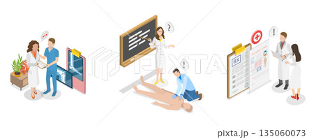 3D Isometric Flat Illustration of Healthcare Courses, Rescue Training 3D Isometric Flat Illustration of Healthcare Courses, Rescue Training 135060073