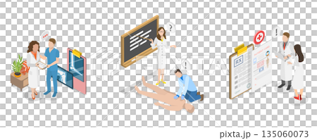 3D Isometric Flat Illustration of Healthcare Courses, Rescue Training 3D Isometric Flat Illustration of Healthcare Courses, Rescue Training 135060073