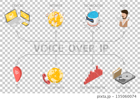 3D Isometric Flat Illustration of VOIP Telephony, Network Phone Call Software 3D Isometric Flat Illustration of VOIP Telephony, Network Phone Call Software 135060074