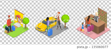 3D Isometric Flat  Illustration of Hotel Services, Hospitality Business 135060077