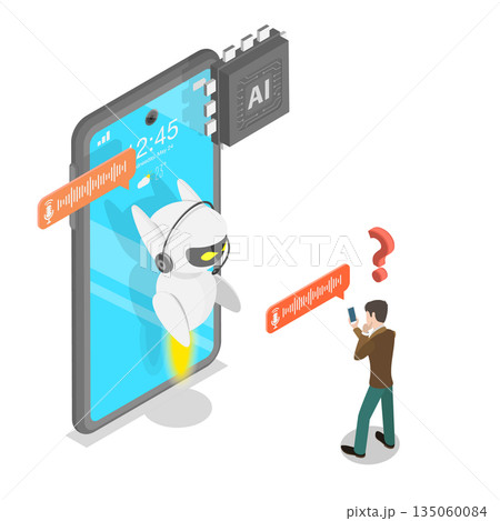 3D Isometric Flat  Illustration of Chatbot Assistant, Customer Support Solutions 135060084