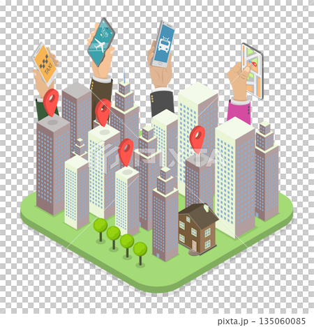 3D Isometric Flat Illustration of Smart City Transportation, Technology IOT 3D Isometric Flat Illustration of Smart City Transportation, Technology IOT 135060085