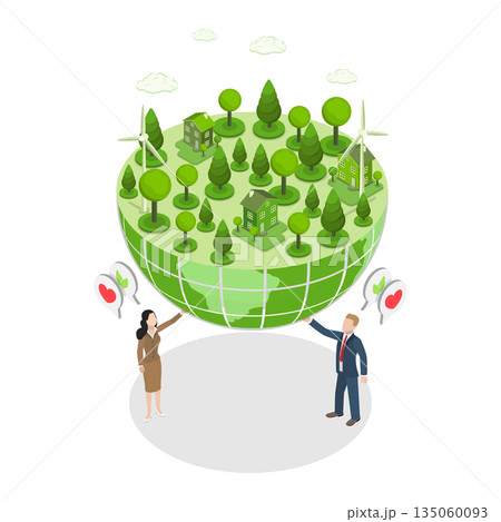 3D Isometric Flat  Illustration of Ecology and Environmental Protection, Promoting Environmental Awareness And Mother Earth Care 135060093