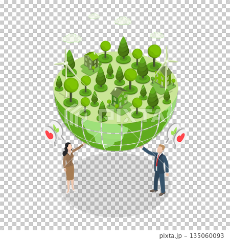 3D Isometric Flat  Illustration of Ecology and Environmental Protection, Promoting Environmental Awareness And Mother Earth Care 135060093