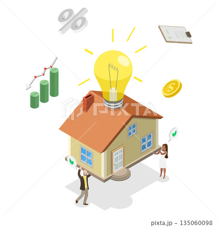 3D Isometric Flat Illustration of Energy Consumption Lowering, Reduce, Reuse, Recycle 3D Isometric Flat Illustration of Energy Consumption Lowering, Reduce, Reuse, Recycle 135060098
