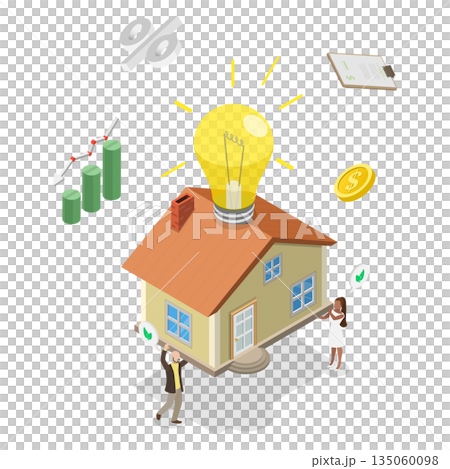 3D Isometric Flat Illustration of Energy Consumption Lowering, Reduce, Reuse, Recycle 3D Isometric Flat Illustration of Energy Consumption Lowering, Reduce, Reuse, Recycle 135060098