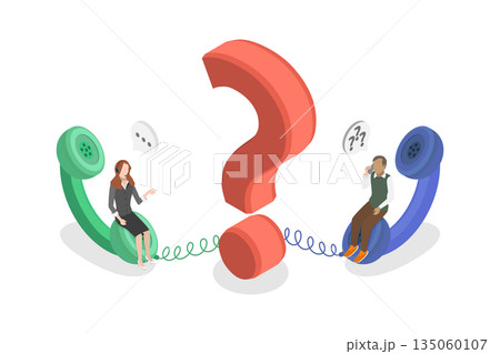 3D Isometric Flat  Illustration of Expert Consultant Resolves Customer Issues, Call Center and Technical Support 135060107