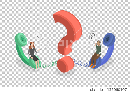 3D Isometric Flat  Illustration of Expert Consultant Resolves Customer Issues, Call Center and Technical Support 135060107