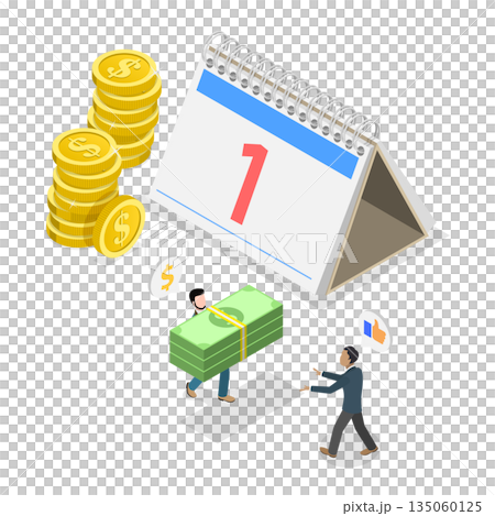 3D Isometric Flat  Illustration of Salary Payment Date, Financial Bill Calendar 135060125
