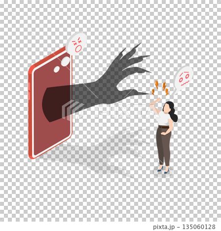 3D Isometric Flat  Illustration of Victim Of Cyberbullying , Online Harassment Problem 135060128