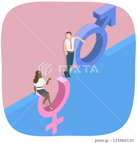 3D Isometric Flat Illustration of Gender Discrimination , Unequal Opportunities 3D Isometric Flat Illustration of Gender Discrimination , Unequal Opportunities 135060130