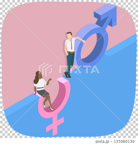 3D Isometric Flat Illustration of Gender Discrimination , Unequal Opportunities 3D Isometric Flat Illustration of Gender Discrimination , Unequal Opportunities 135060130