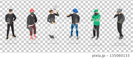 3D Isometric Flat  Illustration of Hackers Classification, Digital Security, Online Threats 135060133