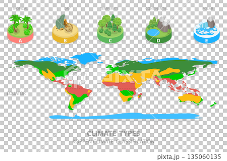 3D Isometric Flat  Illustration of Climate Types, Showcasing Different Weather Patterns And Characteristics 135060135