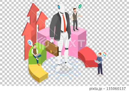 3D Isometric Flat Illustration of AI in Business, Robot Assistant 3D Isometric Flat Illustration of AI in Business, Robot Assistant 135060137