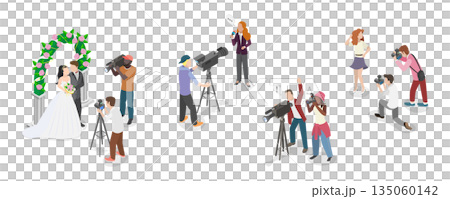 3D Isometric Flat  Illustration of Photo And Video Shooting, Paparazzi, Journalism Events 135060142