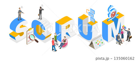 3D Isometric Flat  Illustration of Scrum Framework, Enhancing Team Efficiency 135060162