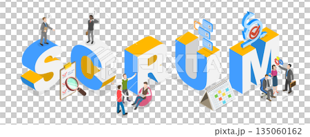 3D Isometric Flat Illustration of Scrum Framework, Enhancing Team Efficiency 3D Isometric Flat Illustration of Scrum Framework, Enhancing Team Efficiency 135060162