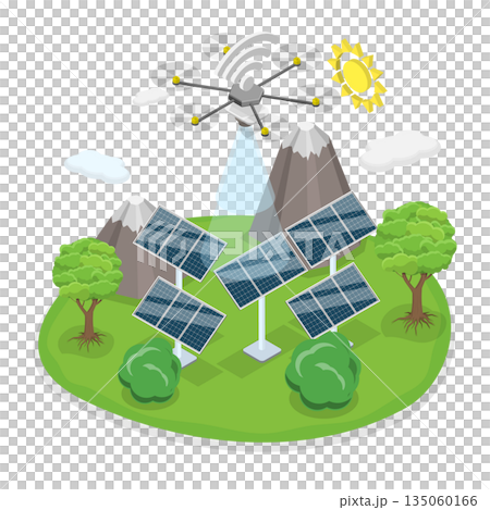 3D Isometric Flat  Illustration of Drone Inspector, Automatic Technical Checkup 135060166