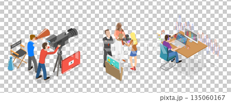 3D Isometric Flat Illustration of Multimedia Content Production, Photo and Video Editing Software 3D Isometric Flat Illustration of Multimedia Content Production, Photo and Video Editing Software 135060167