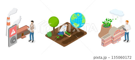3D Isometric Flat  Illustration of Air Quality Awareness, Environment Protection Measures 135060172