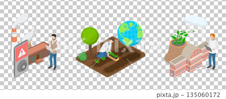 3D Isometric Flat Illustration of Air Quality Awareness, Environment Protection Measures 3D Isometric Flat Illustration of Air Quality Awareness, Environment Protection Measures 135060172