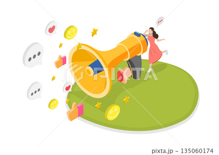 3D Isometric Flat  Illustration of Public Relation, Marketing Strategy 135060174