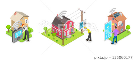 3D Isometric Flat Illustration of Residential Home Energy Efficiency, Smart House 3D Isometric Flat Illustration of Residential Home Energy Efficiency, Smart House 135060177