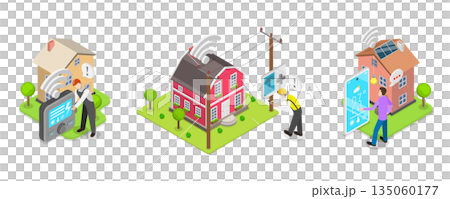 3D Isometric Flat Illustration of Residential Home Energy Efficiency, Smart House 3D Isometric Flat Illustration of Residential Home Energy Efficiency, Smart House 135060177