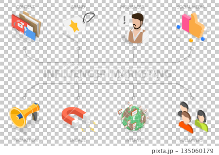 3D Isometric Flat  Illustration of Content Strategy and Management, PR Agency 135060179