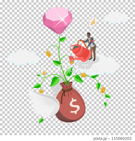 3D Isometric Flat  Illustration of Investment Money, Concept Of Dividend Investing For Economic Growth, Prosperity, And Business Profit 135060203
