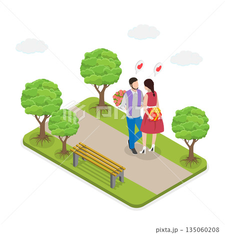 3D Isometric Flat Illustration of Loving Couple, Romantic Dating Concept For Valentine Day And Love 3D Isometric Flat Illustration of Loving Couple, Romantic Dating Concept For Valentine Day And Love 135060208