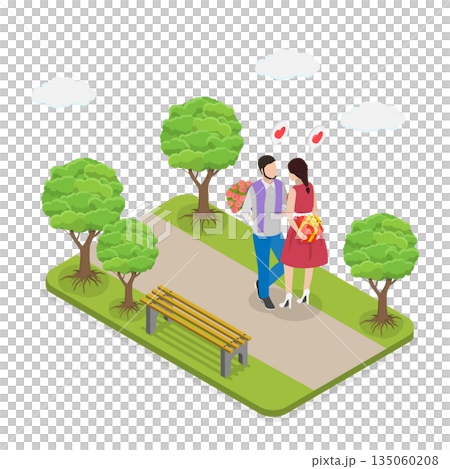 3D Isometric Flat Illustration of Loving Couple, Romantic Dating Concept For Valentine Day And Love 3D Isometric Flat Illustration of Loving Couple, Romantic Dating Concept For Valentine Day And Love 135060208