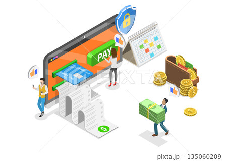 3D Isometric Flat Illustration of Online Bill Payment, Electronic Invoice 3D Isometric Flat Illustration of Online Bill Payment, Electronic Invoice 135060209