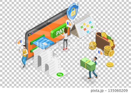 3D Isometric Flat  Illustration of Online Bill Payment, Electronic Invoice 135060209