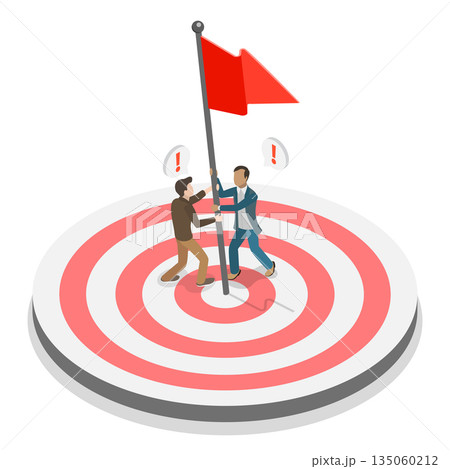3D Isometric Flat  Illustration of Goal or Focus Marketing, Identify Marketing Goals And Target Points 135060212