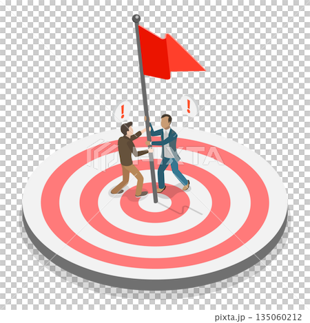 3D Isometric Flat  Illustration of Goal or Focus Marketing, Identify Marketing Goals And Target Points 135060212