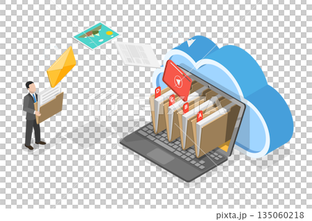 3D Isometric Flat Illustration of Electronic Archive, Transfing Information To Digital Storage For Safekeeping 3D Isometric Flat Illustration of Electronic Archive, Transfing Information To Digital Storage For Safekeeping 135060218