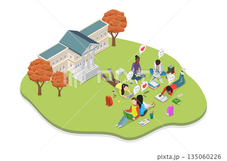 3D Isometric Flat  Illustration of Study at University Campus, College Park 135060226