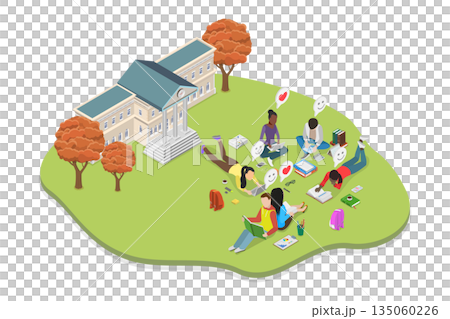 3D Isometric Flat  Illustration of Study at University Campus, College Park 135060226