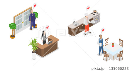 3D Isometric Flat Illustration of Restaurant Staff Characters, Professionals Team 3D Isometric Flat Illustration of Restaurant Staff Characters, Professionals Team 135060228