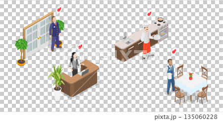 3D Isometric Flat Illustration of Restaurant Staff Characters, Professionals Team 3D Isometric Flat Illustration of Restaurant Staff Characters, Professionals Team 135060228
