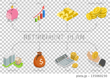 3D Isometric Flat Illustration of Retirement Planning, Senior Financial Security 3D Isometric Flat Illustration of Retirement Planning, Senior Financial Security 135060230