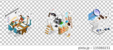 3D Isometric Flat Illustration of Medical Laboratory, Theoretical Phase Of Medical Research 3D Isometric Flat Illustration of Medical Laboratory, Theoretical Phase Of Medical Research 135060231
