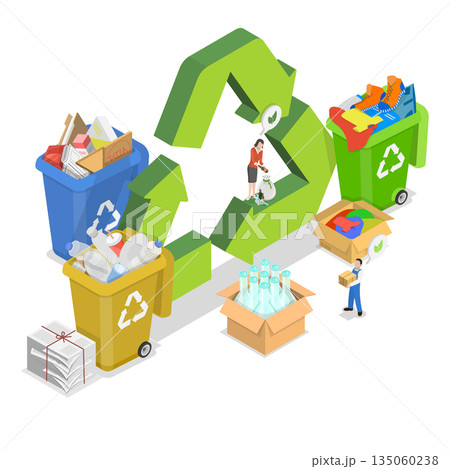 3D Isometric Flat  Illustration of Ecology and Environmental Protection, Reduce, Reuse, Repair, Recycle Save Earth With Smart Strategies 135060238