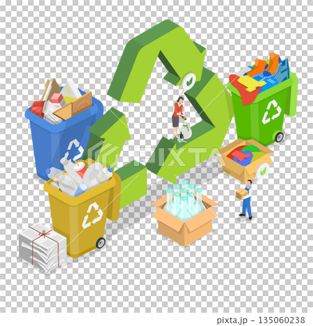 3D Isometric Flat  Illustration of Ecology and Environmental Protection, Reduce, Reuse, Repair, Recycle Save Earth With Smart Strategies 135060238