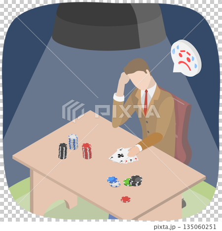 3D Isometric Flat  Illustration of Addiction to Casino Entertainment, Gambling, Understanding The Risks And Consequences 135060251