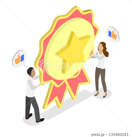 3D Isometric Flat  Illustration of Premium Quality Reward, Offering Recommendations 135060261